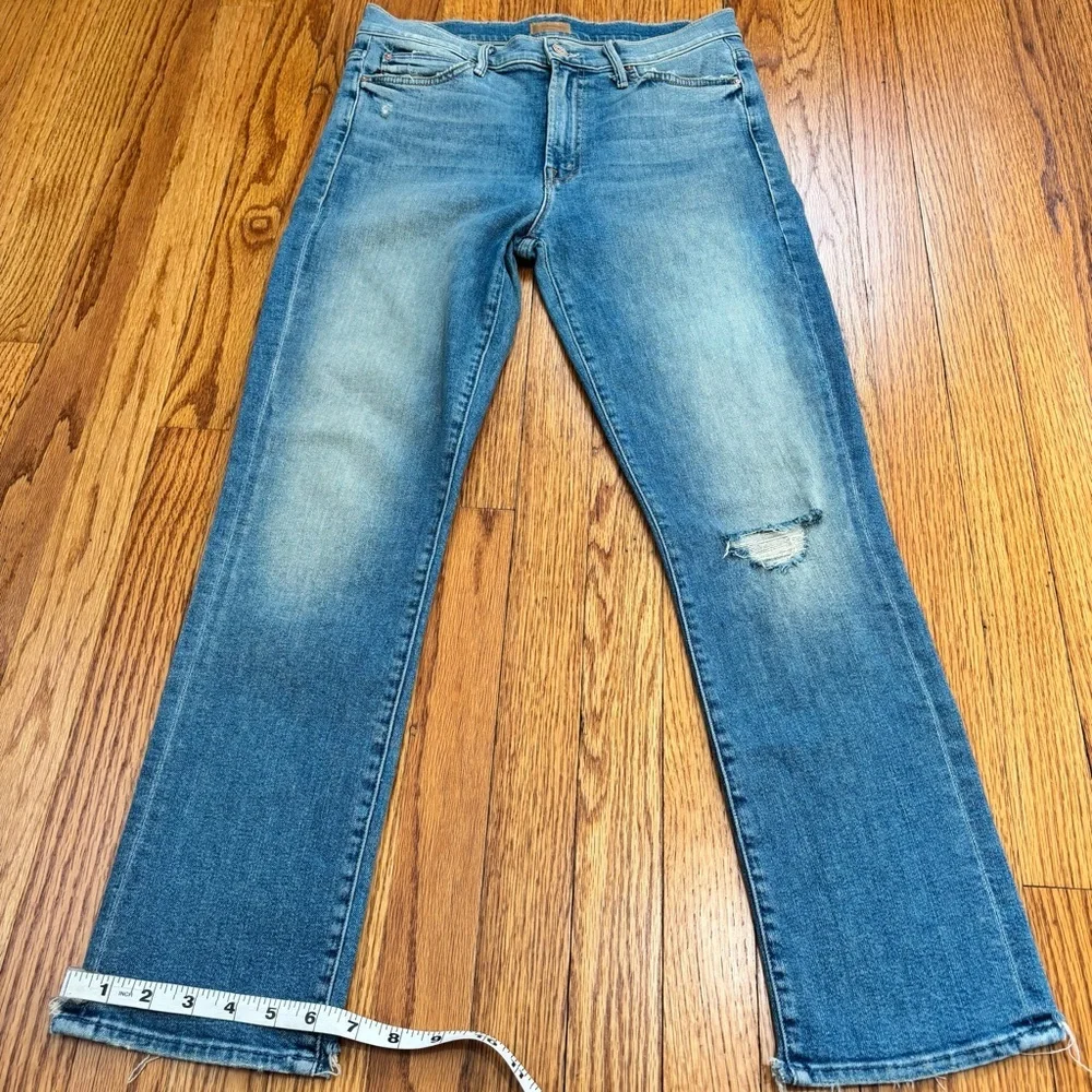 Mother Women"s 29 High Waisted Rascal Ankle Jeans Love Gun Distressed Frayed Hem - Picture 14 of 16